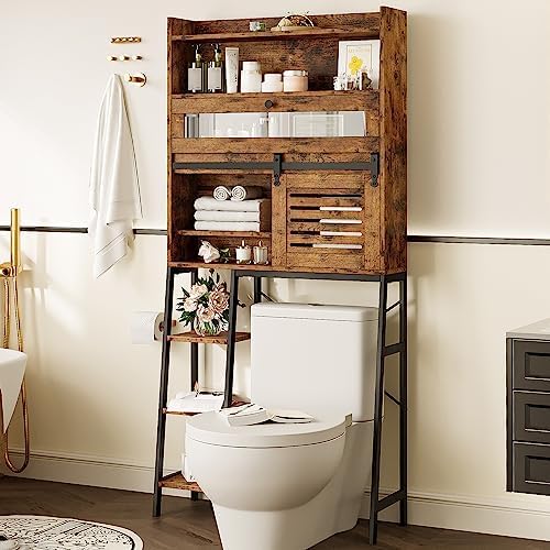 IRONCK Over The Toilet Storage Cabinet with Sliding Barn Door