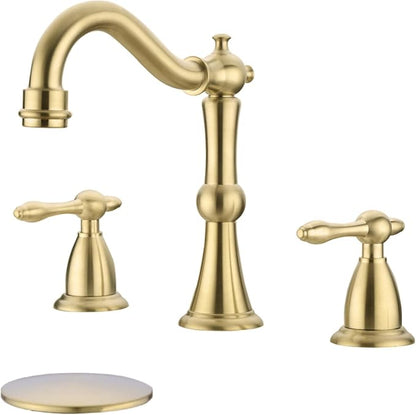 TRUSTMI 8" Widespread Brushed Gold Faucet w/Pop-Up Drain & Supply Lines | Solid Brass, fits 3-Hole Vanity Sink, cUPC Lines, Overflow Drain