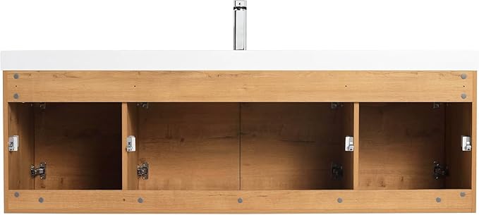 Blossom 60 Inch Bathroom Vanity with Sink, Wall Mounted Floating Bathroom Vanity Cabinet with Acrylic Sink, All Wood Soft Close Doors and Storage, Space Saving Design, Classic Oak Finish