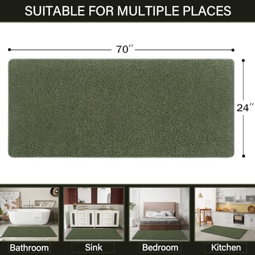 LOCHAS Luxury Bathroom Rug Shaggy Bath Mat 24 x 70 Inch, Olive Green