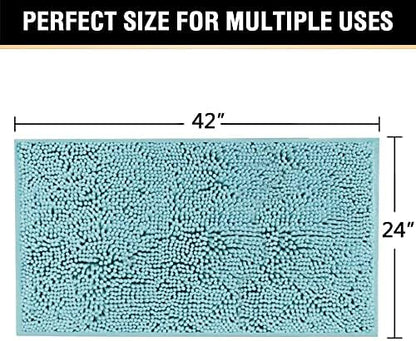 H.VERSAILTEX Microfiber Bath Rugs Chenille Floor Mat Ultra Soft Washable Bathroom Dry Fast Water Absorbent Bedroom Area Rugs, 24 x 42 - Inch, Aqua Haze