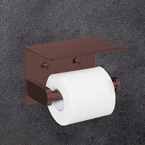 VAEHOLD Self Adhesive Toilet Paper Holder with Phone Shelf Stainless Steel Wall Mounted Toilet Paper Roll Holder - Rustproof and Bathroom Washroom Tissue Roll Holder with Shelf - Red Copper