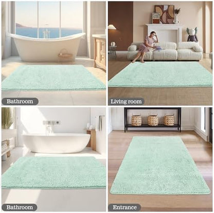 Yeaban Chenille Spa Blue Bathroom Rug 36"x60",Non-Slip Rubber Backing