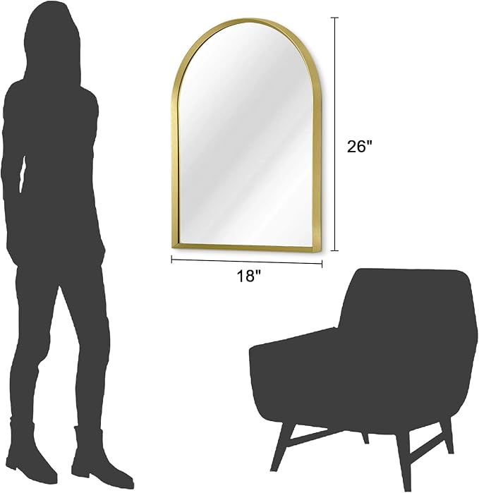 Arched Mirrors for Wall, Brushed Metal Frame Mirror, Arch Bathroom Vanity Mirror for Living Room Bedroom Mantel Hallways Home Decor Aluminum Alloy Frame 26"x18"