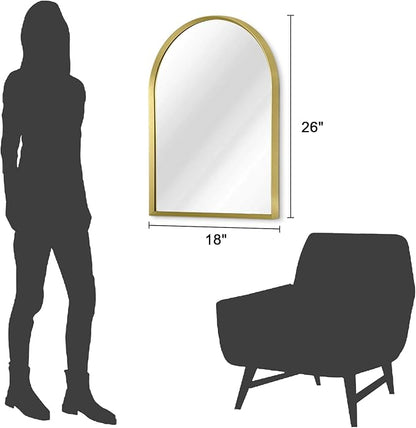 Arched Mirrors for Wall, Brushed Metal Frame Mirror, Arch Bathroom Vanity Mirror for Living Room Bedroom Mantel Hallways Home Decor Aluminum Alloy Frame 26"x18"