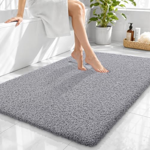 OLANLY Microfiber Large Bathroom Rugs 40x32, Soft Absorbent Bath Mat, Grey