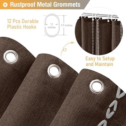 BTTN Brown Boho Farmhouse Linen Heavy Duty Cloth Shower Curtain Set, 72x72