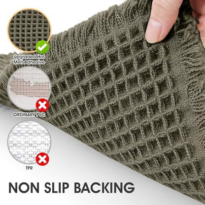 IM HOME Waffle Bath Mat Olive Green 36"x24", Boho Woven Modern Bath Mat Rugs, Absorbent Non Slip Bathroom Rugs, Soft Washable Bath Rugs with Tassels for Bathroom, Bedroom, Kitchen, Shower, Tub