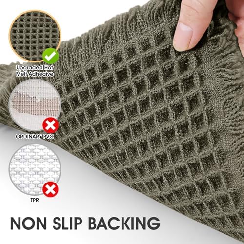IM HOME Waffle Bath Mat Olive Green 4'x2', Boho Woven Modern Bath Mat Rugs, Absorbent Non Slip Bathroom Rugs, Soft Washable Bath Rugs with Tassels for Bathroom, Bedroom, Kitchen, Shower, Tub