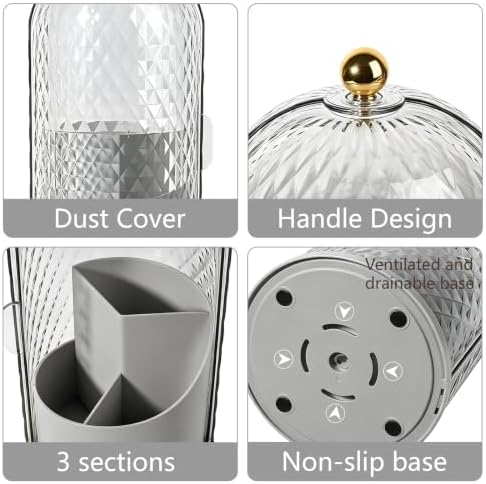 Toothbrush Holder with Cover for Bathroom Countertop, Organizer, Gray
