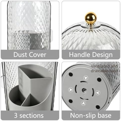 Toothbrush Holder with Cover for Bathroom Countertop, Organizer, Gray