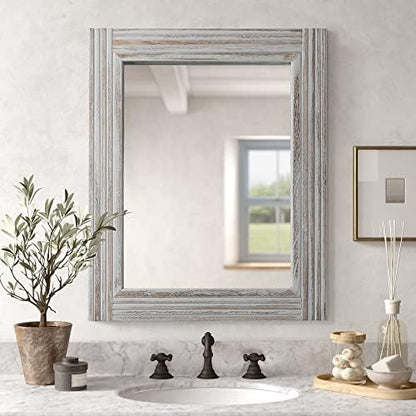 YOSHOOT Hand-Made Wooden Spliced Wall Mirror for Bathroom, Rustic Farmhouse Vanity Mirror, Décor Wall Art, Solid Wood Frame, Vertical or Horizontal Hanging