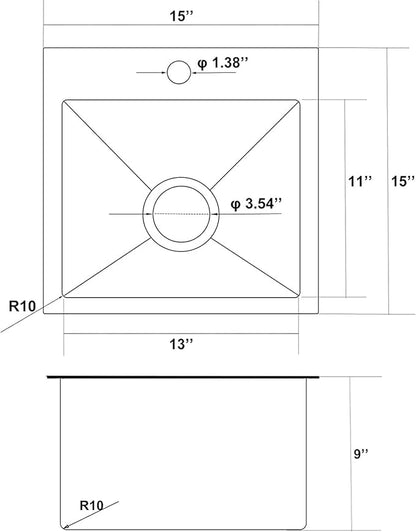 Comllen 15 x 15 inch Drop in Bar Sink, 18 Gauge Stainless Steel, 9 inch Deep, Brushed Nickel, Single Basin Small 15 Kitchen Sink for Outdoor Wet Bar Prep RV Yard Office Laundry Utility with Drainer