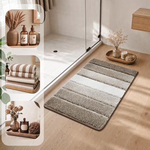 COSY HOMEER Bathroom Rugs 24x17,Ultra Soft Absorbent Bath Mat,Brown
