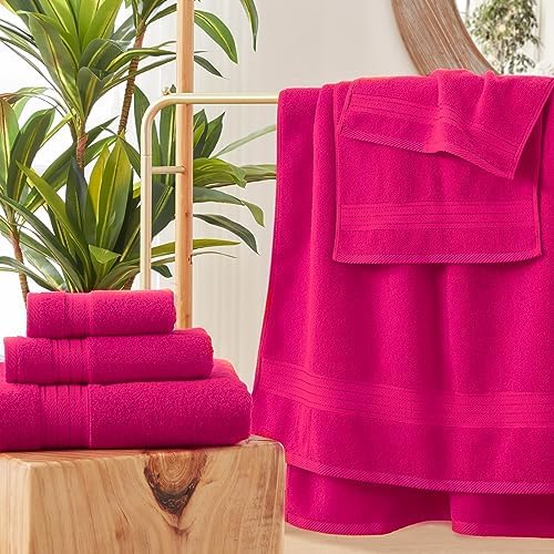 COZYART Luxury Bath Towel Set 6 Pcs, Hot Pink 100% Turkish Cotton 650 GSM