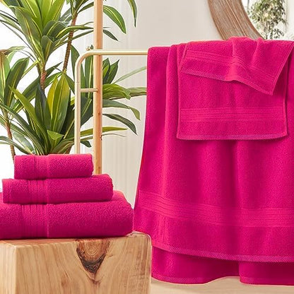COZYART Luxury Bath Towel Set 6 Pcs, Hot Pink 100% Turkish Cotton 650 GSM
