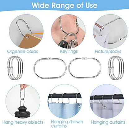 Goowin Shower Curtain Rings, 12 Pcs Shower Curtain Hooks, Oval Snap Shower Rings for Curtain, Metal Shower Curtain Rings Rust Proof, Glide Smoothly Shower Hooks for Shower Curtain Rod (Chrome)