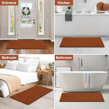 Bcoimo Bath Rug Mat,48x24 Extra Soft Burnt Orange Long Bathroom Runner Rug