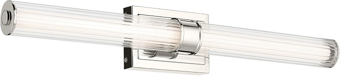 Kichler Laurene LED Linear Vanity Light, Polished Nickel | LED vanity light with clear fluted glass for mirrors, hallways and buffets (31" x 4.75"), 55197PNLED