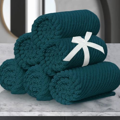 VOOVA & MOVAS Face Towels 6PC, 100% Cotton, 13x13 in, Deep Turquoise