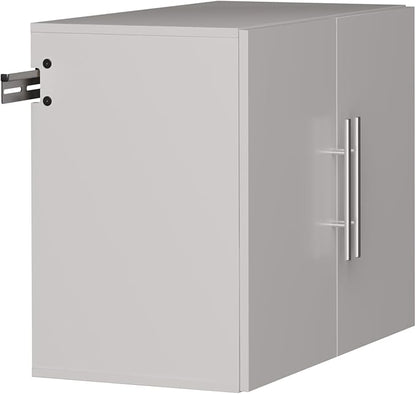 Prepac HangUps 30" Wide Upper Garage Storage Cabinet, Wood Hanging Wall Cabinet for Laundry Room, Wall Mounted Storage with Adjustable Shelf, Floating Cupboard with Metal Hanging Rail, Light Gray