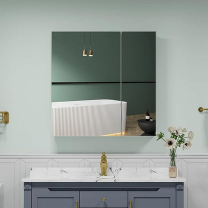 Quavikey Medicine Cabinet for Bathroom with Mirror 2 Doors Aluminum Surface Mount or Recessed Mirror Medicine Cabinet 30x30 Inch, Silver