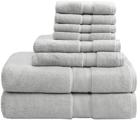 Madison Park 800GSM 100% Cotton Bathroom Bath Towel Set of 8, Silver
