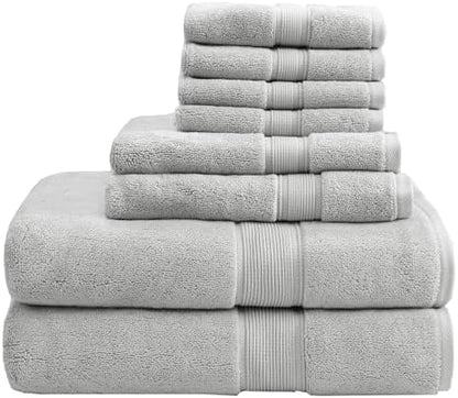 Madison Park 800GSM 100% Cotton Bathroom Bath Towel Set of 8, Silver