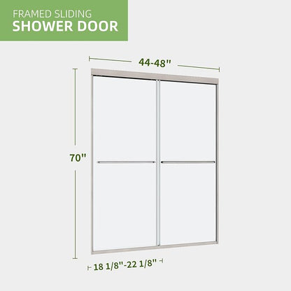 ACE DECOR Double Sliding Shower Door,44-48" W x 70" H,Brushed Nickel Finish | Bypass Semi-Frameless Shower Doors, 6mm Clear SGCC Tempered Glass, Easy-Clean Nano Coating&Leak-proof&Reversible Installation