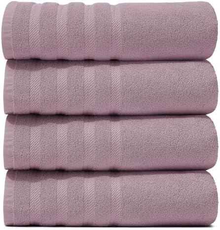 Hearth & Harbor Bath Towels for Bathroom - 100% Ring Spun Cotton Luxury Bathroom Towels - Soft & Highly Absorbent 4 Bath Towels, Dusty Purple
