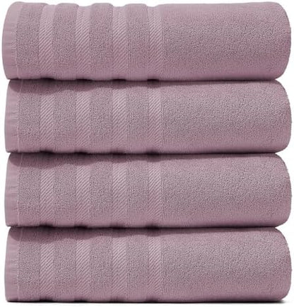 Hearth & Harbor Bath Towels for Bathroom - 100% Ring Spun Cotton Luxury Bathroom Towels - Soft & Highly Absorbent 4 Bath Towels, Dusty Purple