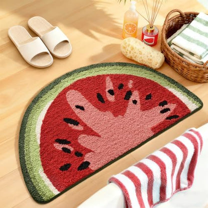 DEXI Cute Watermelon Bath Mat, Half Round Fruit Bathroom Rugs 36x20