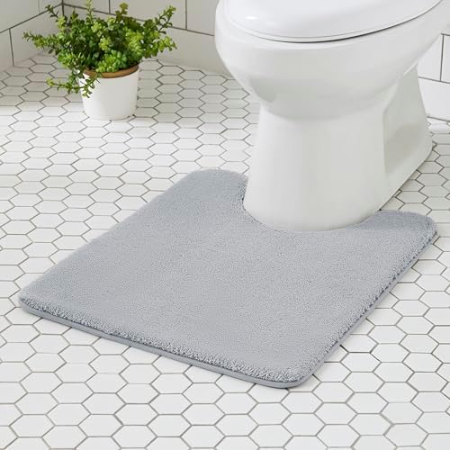 MINIDEAR Toilet Rugs 24x20 - U Shaped Light Gray Thick Memory Foam Contour Rugs,Ultra Soft & Plush Fluffy, Non-Slip, Quick Dry, Absorbent Washable Floor Microfiber Mat for Home Decor Accessories