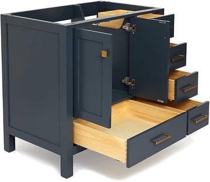 ARIEL Cambridge 36-inch Bathroom Vanity Base Cabinet,Solid Wood, 2 Soft Closing Doors, 5 Dovetail Drawers, Midnight Blue