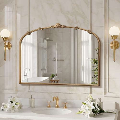 Besdomus Large Vintage Gold Mirror: 40"x29" Antique Vintage Arched Mirror