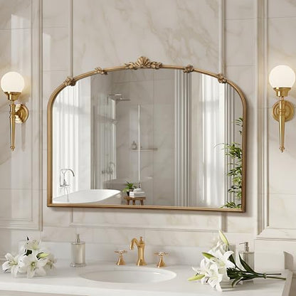 Besdomus Large Vintage Gold Mirror: 40"x29" Antique Vintage Arched Mirror