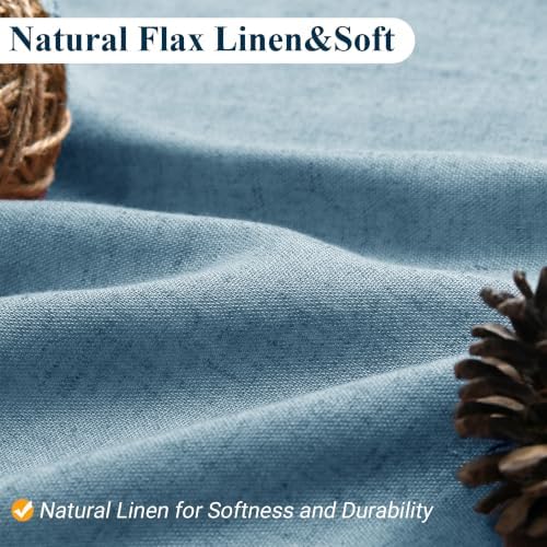 Naturoom Linen Shower Curtain 84 Inch Long for Bathroom Blue 1 Panel