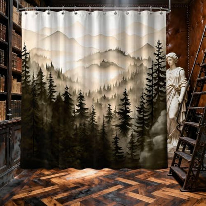 Dark Brown Forest Shower Curtain, 72x72 in, Mountain Pine Tree Bronze