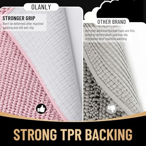 OLANLY Thick Chenille Absorbent Bathroom Rugs Mat 30x20, Dusty Rose