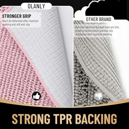OLANLY Thick Chenille Absorbent Bathroom Rugs Mat 30x20, Dusty Rose
