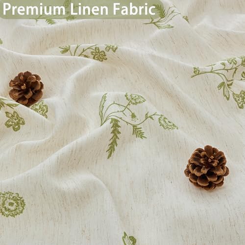 ORTIGIA Linen Shower Curtain 60 W x 72 L Farmhouse Vintage Sage Green Floral Shower Curtains Modern Boho Rustic Block Print Cottagecore Decor for Bathroom