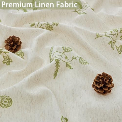 ORTIGIA Linen Shower Curtain 60 W x 72 L Farmhouse Vintage Sage Green Floral Shower Curtains Modern Boho Rustic Block Print Cottagecore Decor for Bathroom