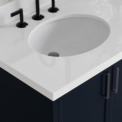 ARIEL Kelly 72-inch Bathroom Vanity with Sink,Solid Wood, 1.5-inch Pure White Quartz Countertop & Backsplash, Double Oval Porcelain Sink, 4 Soft Closing Doors, 5 Dovetail Drawers, Midnight Blue