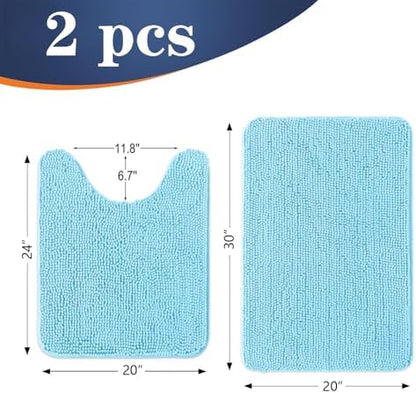 OLANLY Chenille Bathroom Rugs Mats Sets 2 Piece, 30"x20"+24"x20", Sky Blue