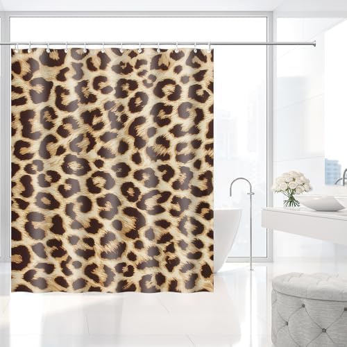 Vintage Leopard Print Fashion Glam Shower Curtain with Hooks 72 x 72 Inch