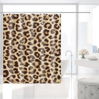 Vintage Leopard Print Fashion Glam Shower Curtain with Hooks 72 x 72 Inch