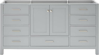 ARIEL Cambridge 66-inch Bathroom Vanity Base Cabinet,Solid Wood, 2 Soft Closing Doors, 9 Dovetail Drawers, Grey