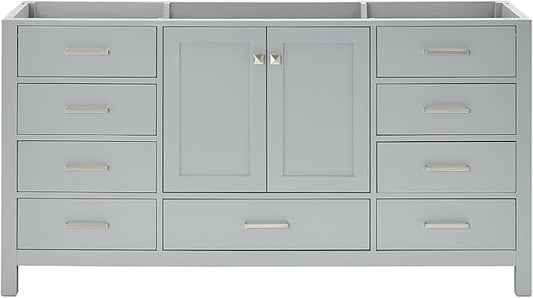 ARIEL Cambridge 66-inch Bathroom Vanity Base Cabinet,Solid Wood, 2 Soft Closing Doors, 9 Dovetail Drawers, Grey