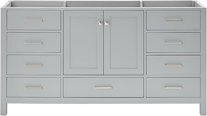 ARIEL Cambridge 66-inch Bathroom Vanity Base Cabinet,Solid Wood, 2 Soft Closing Doors, 9 Dovetail Drawers, Grey