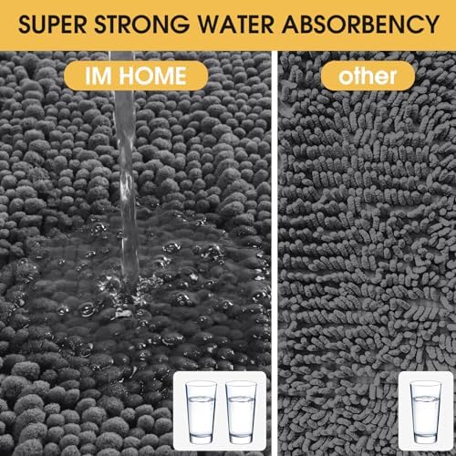 ACCUMTEK Upgrade Luxury Grey Bathroom Rug Mat Gray 32"x20", Ultra Soft Thick Absorbent Bath Mats, Non Slip Chenille Toilet Mat for Bathroom, Bedroom, Kitchen, Shower, Tub, Charcoal